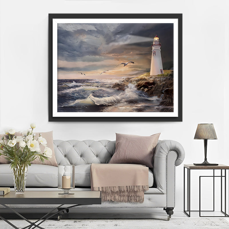 Le Phare Blanc et les Mouettes Broderie Diamant