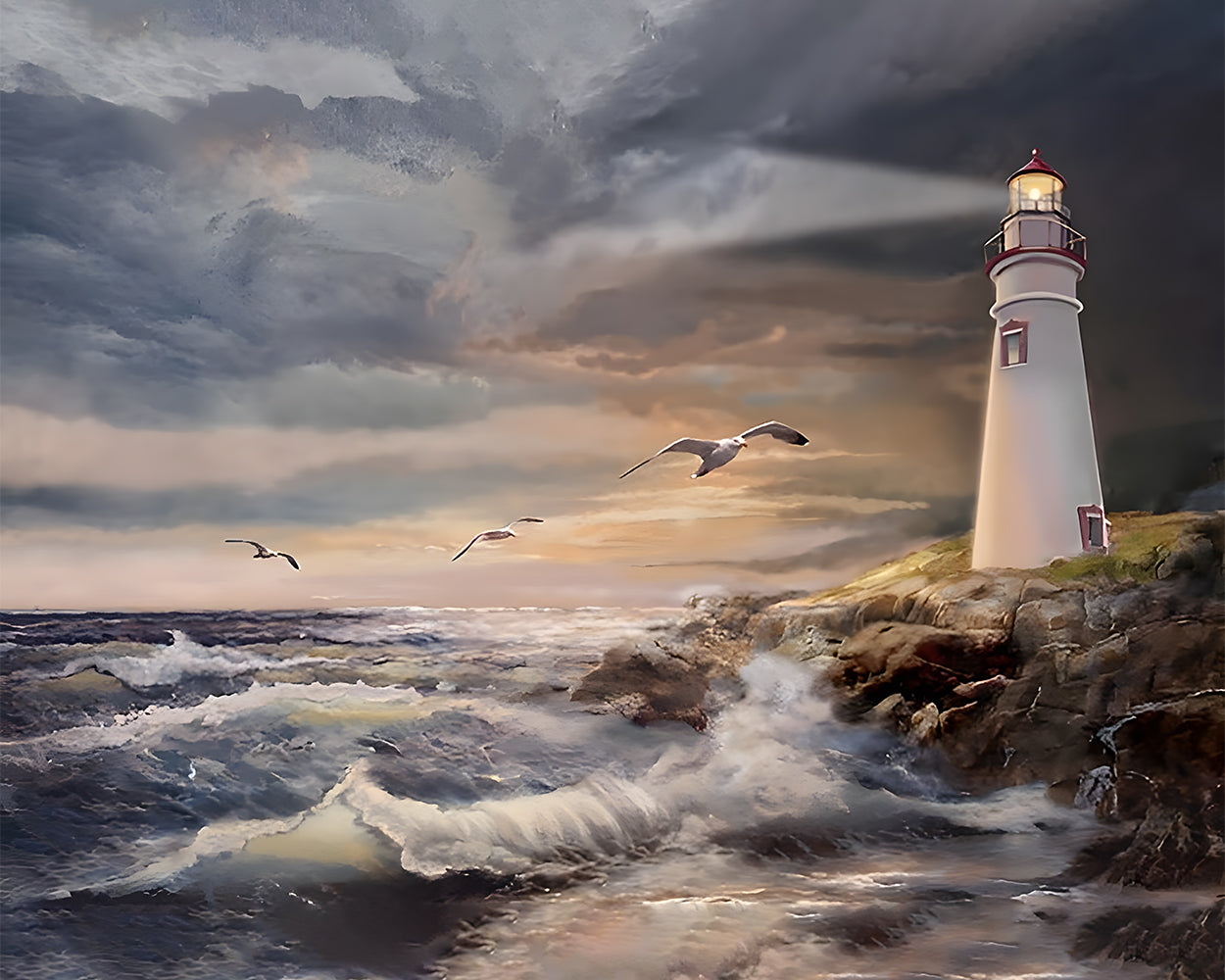 Le Phare Blanc et les Mouettes Broderie Diamant