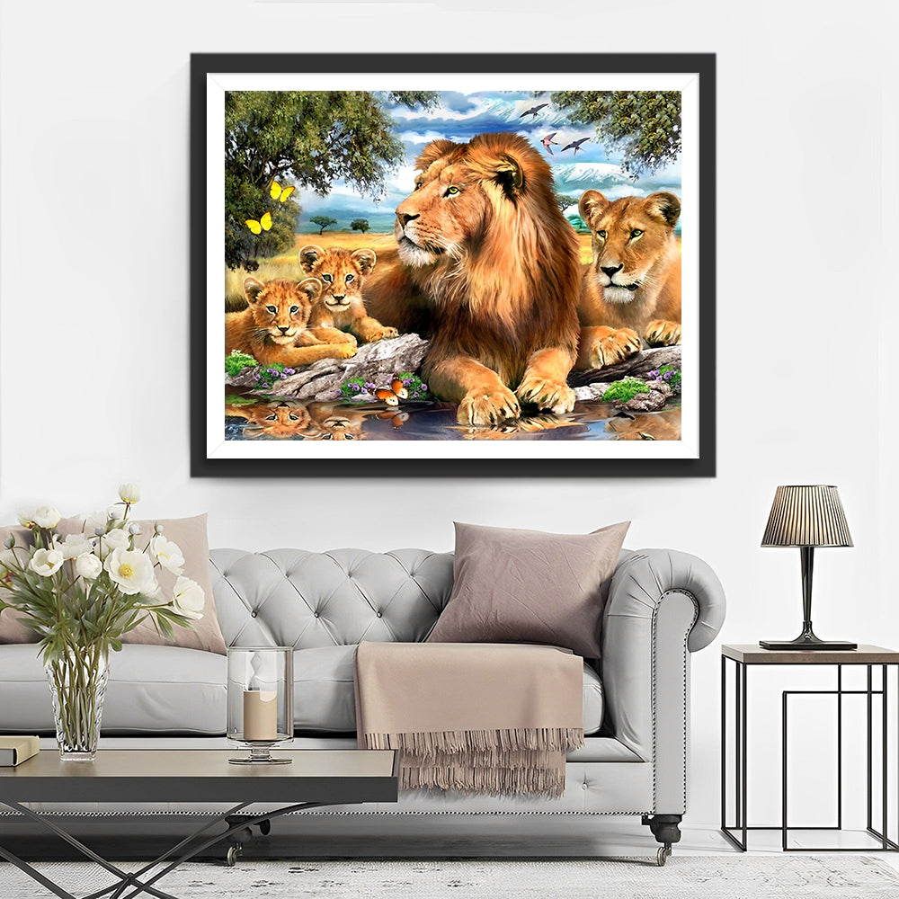 Le Roi Lion et Sa Famille Broderie Diamant