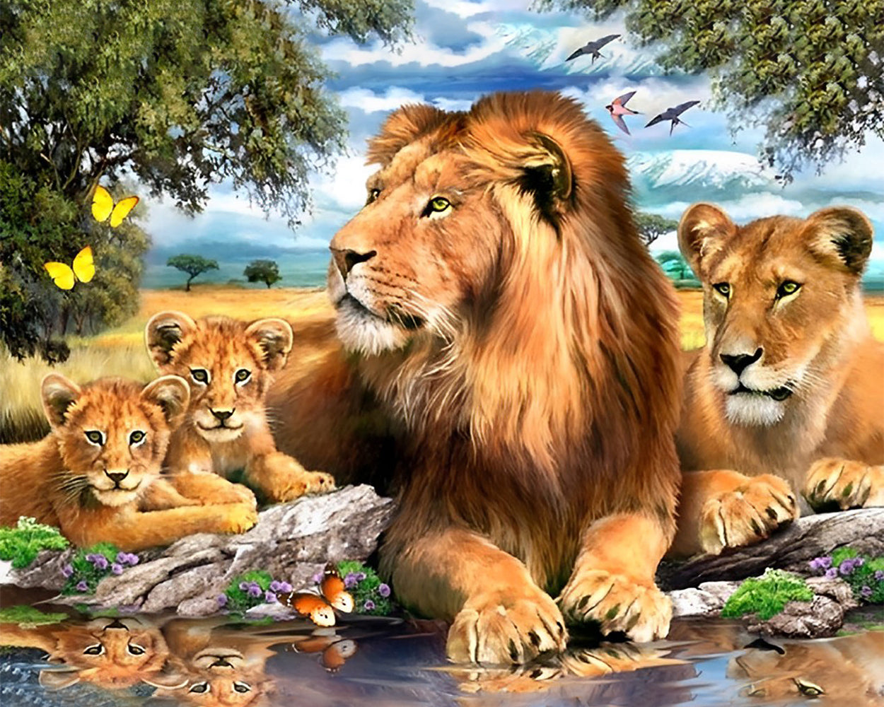 Le Roi Lion et Sa Famille Broderie Diamant