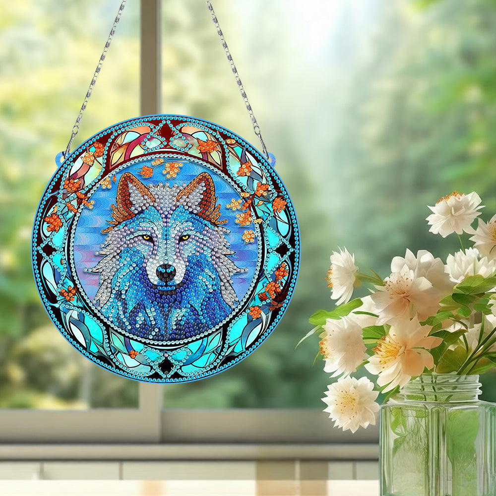 Le Roi Loup Sérieux en Acrylique Pendentif Broderie Diamant