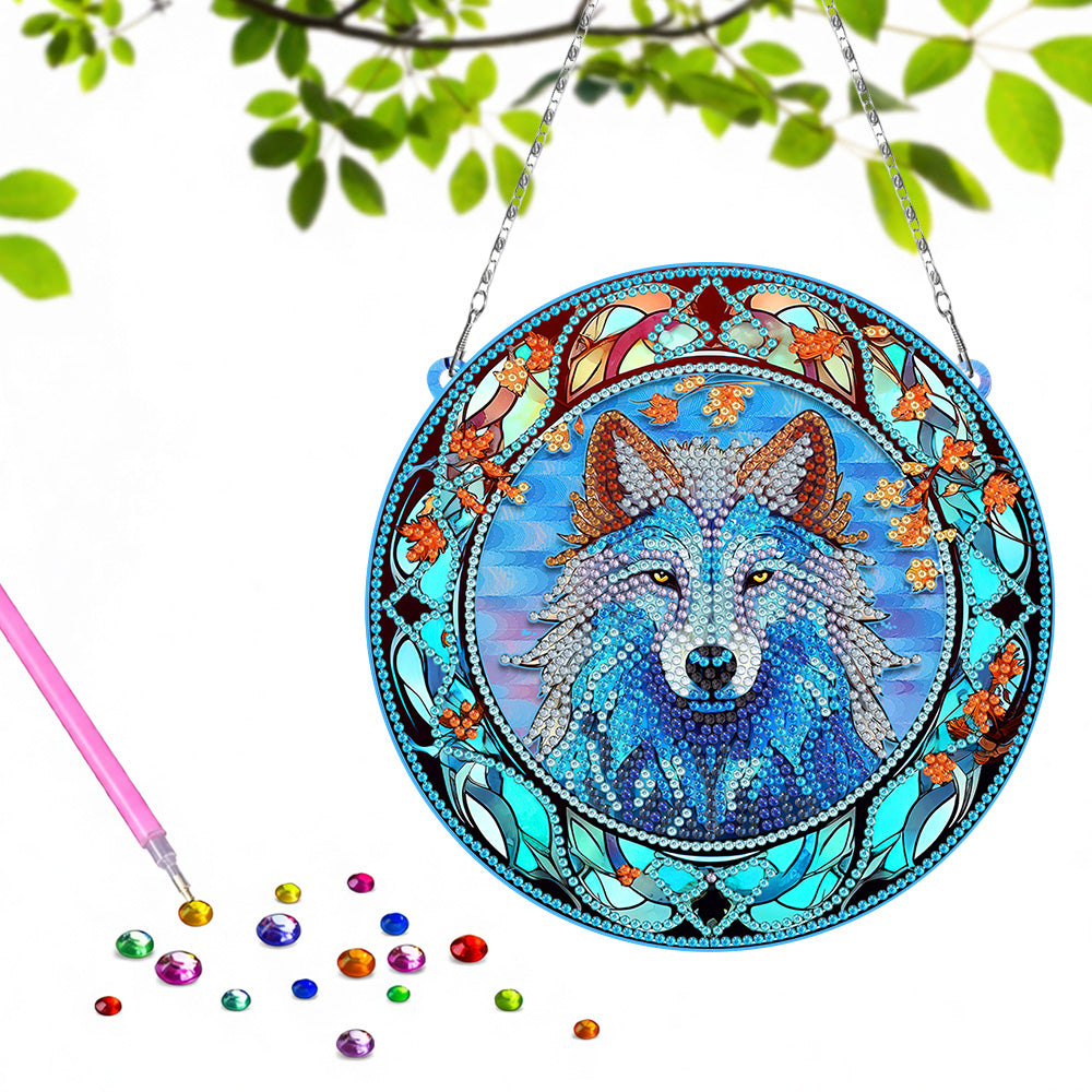 Le Roi Loup Sérieux en Acrylique Pendentif Broderie Diamant