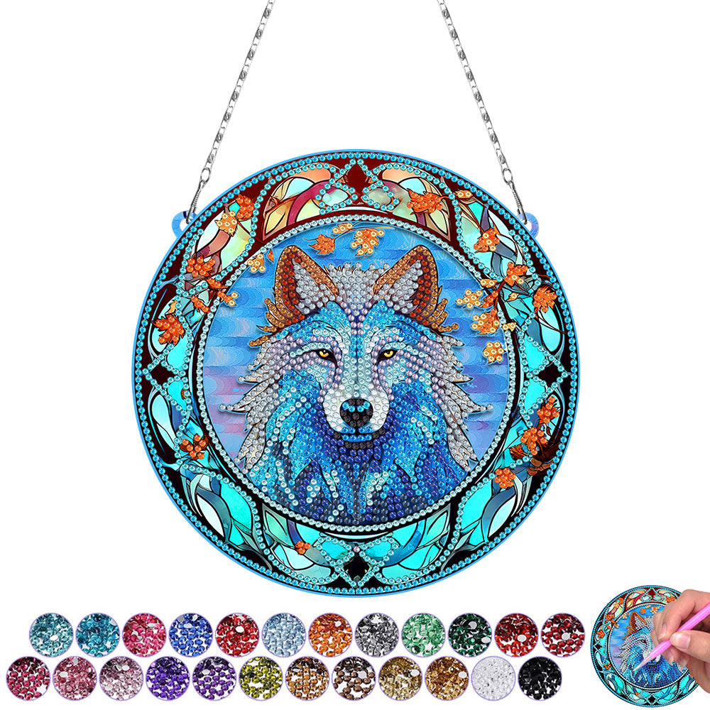 Le Roi Loup Sérieux en Acrylique Pendentif Broderie Diamant