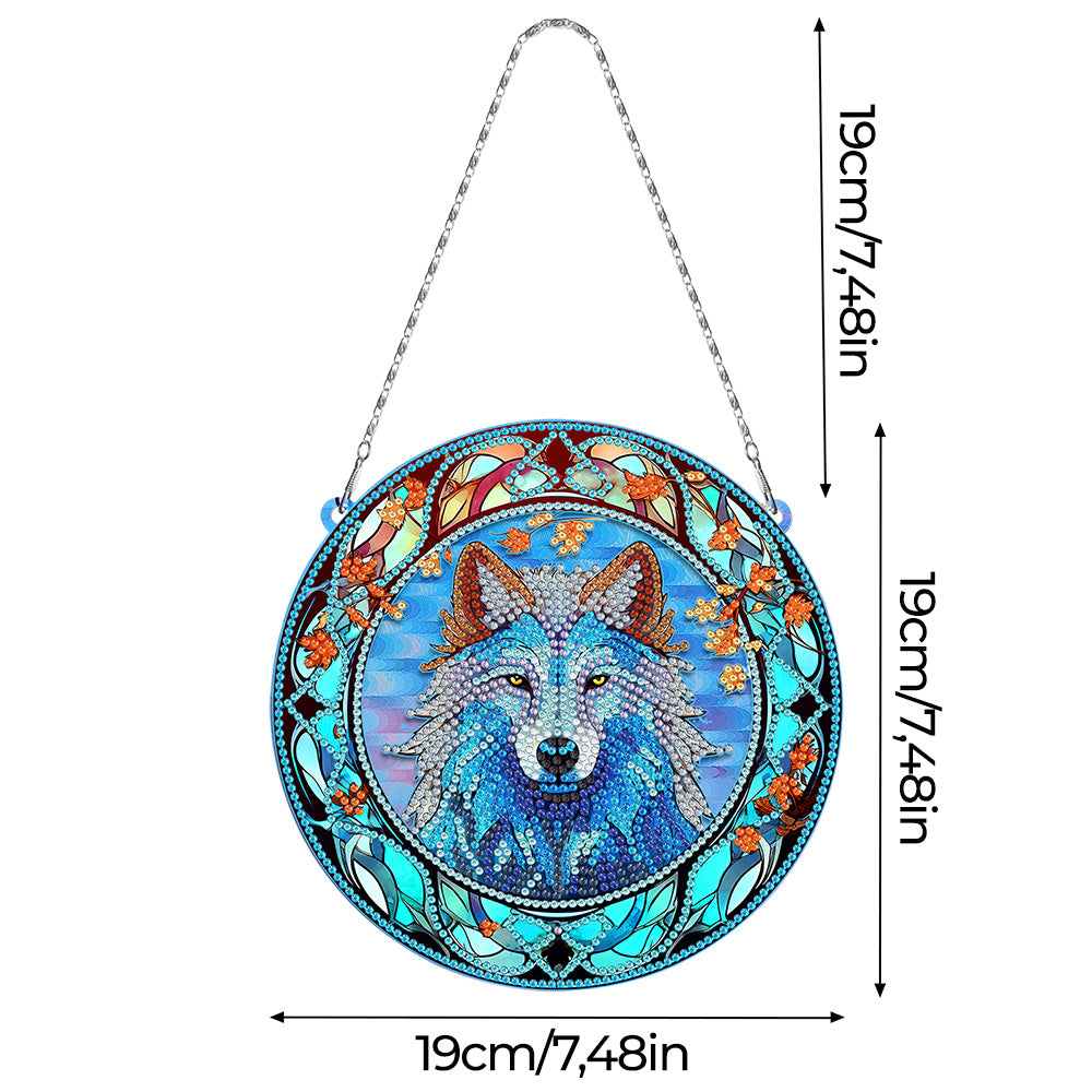 Le Roi Loup Sérieux en Acrylique Pendentif Broderie Diamant