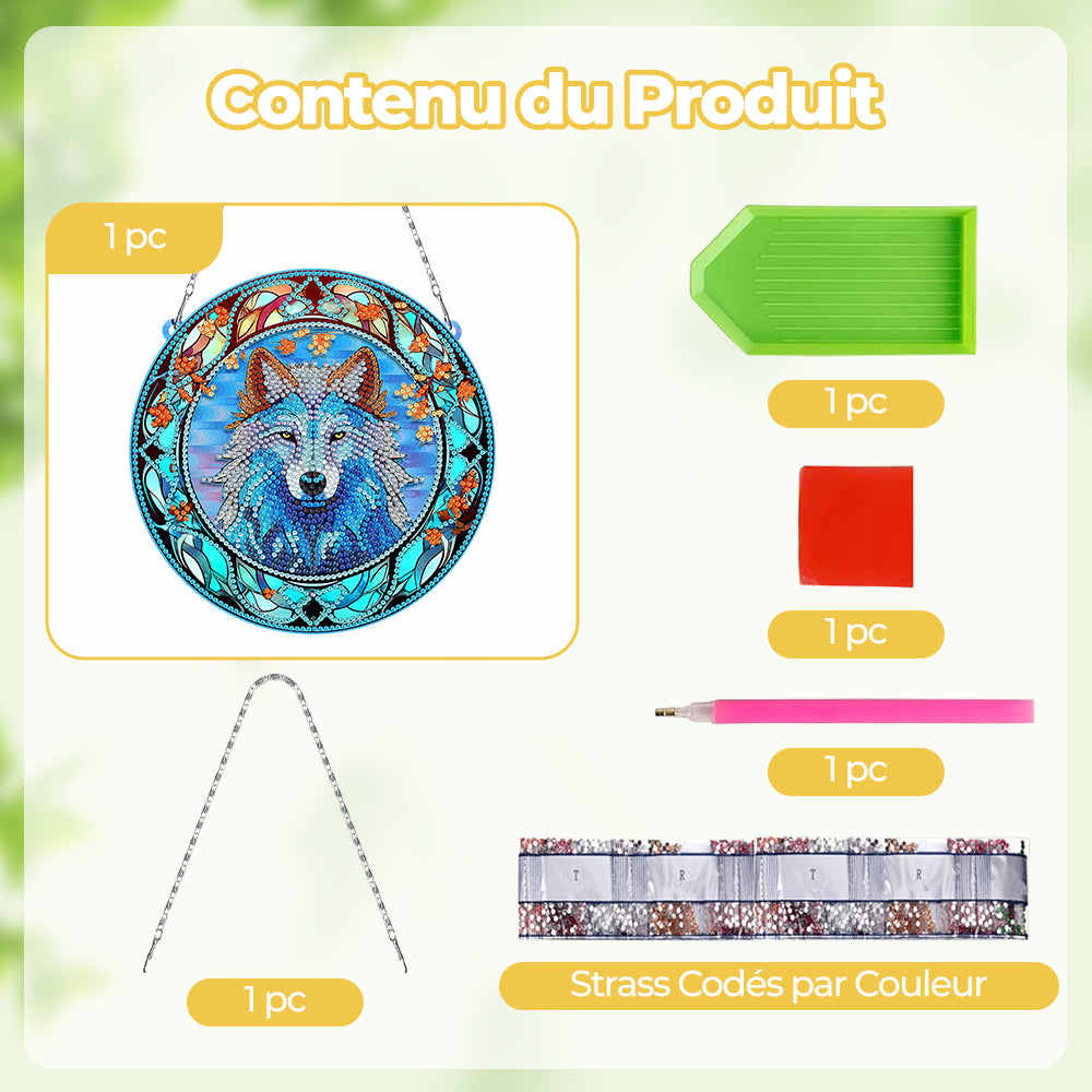 Le Roi Loup Sérieux en Acrylique Pendentif Broderie Diamant