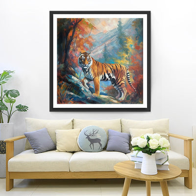 Le Tigre dans la Montagne se Retourne Broderie Diamant