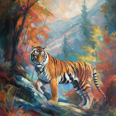 Le Tigre dans la Montagne se Retourne Broderie Diamant