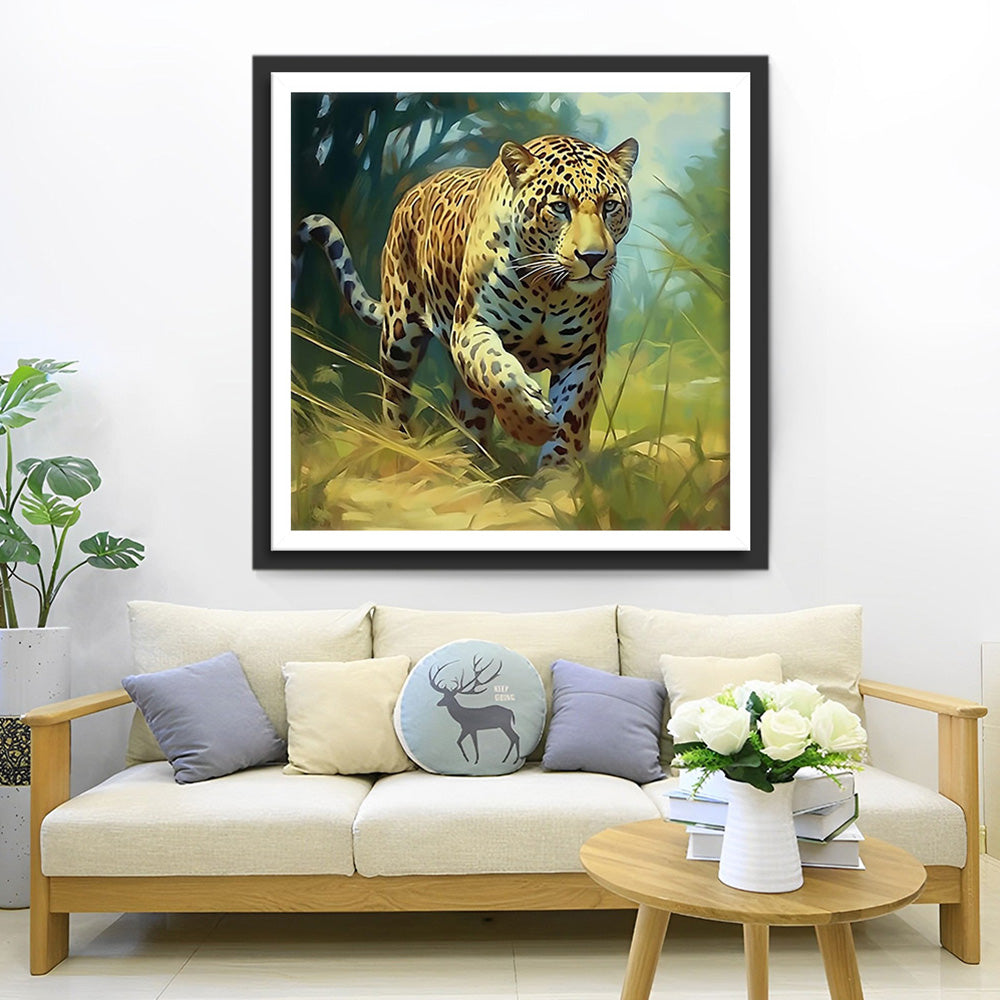 Leopard à l’Affût Broderie Diamant