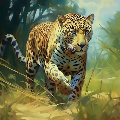 Leopard à l’Affût Broderie Diamant