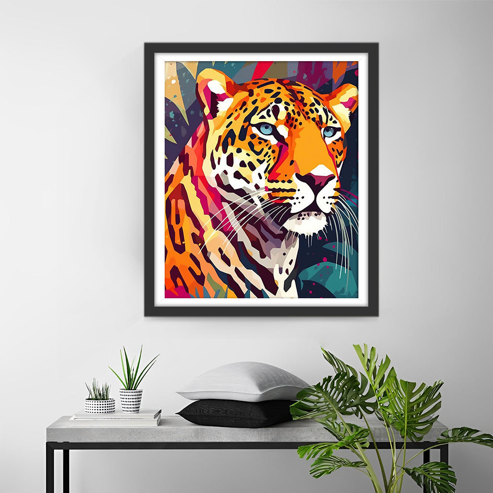 Leopard aux Yeux Verts Broderie Diamant