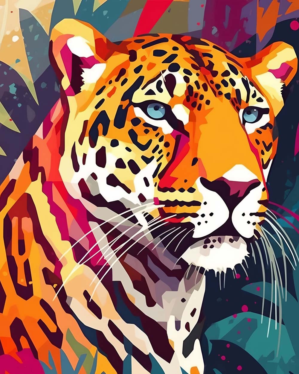 Leopard aux Yeux Verts Broderie Diamant