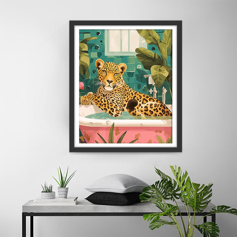 Leopard dans la Baignoire Broderie Diamant