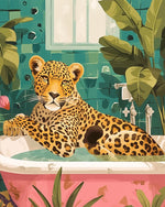Leopard dans la Baignoire Broderie Diamant