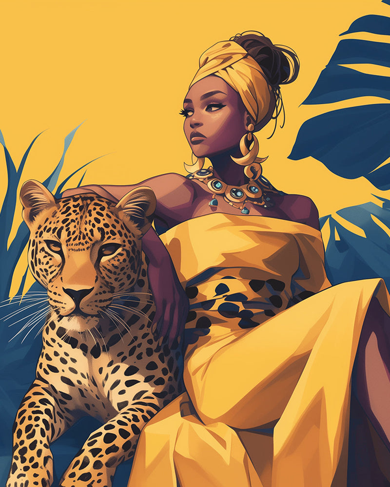 Léopard et Beauté Africaine Broderie Diamant