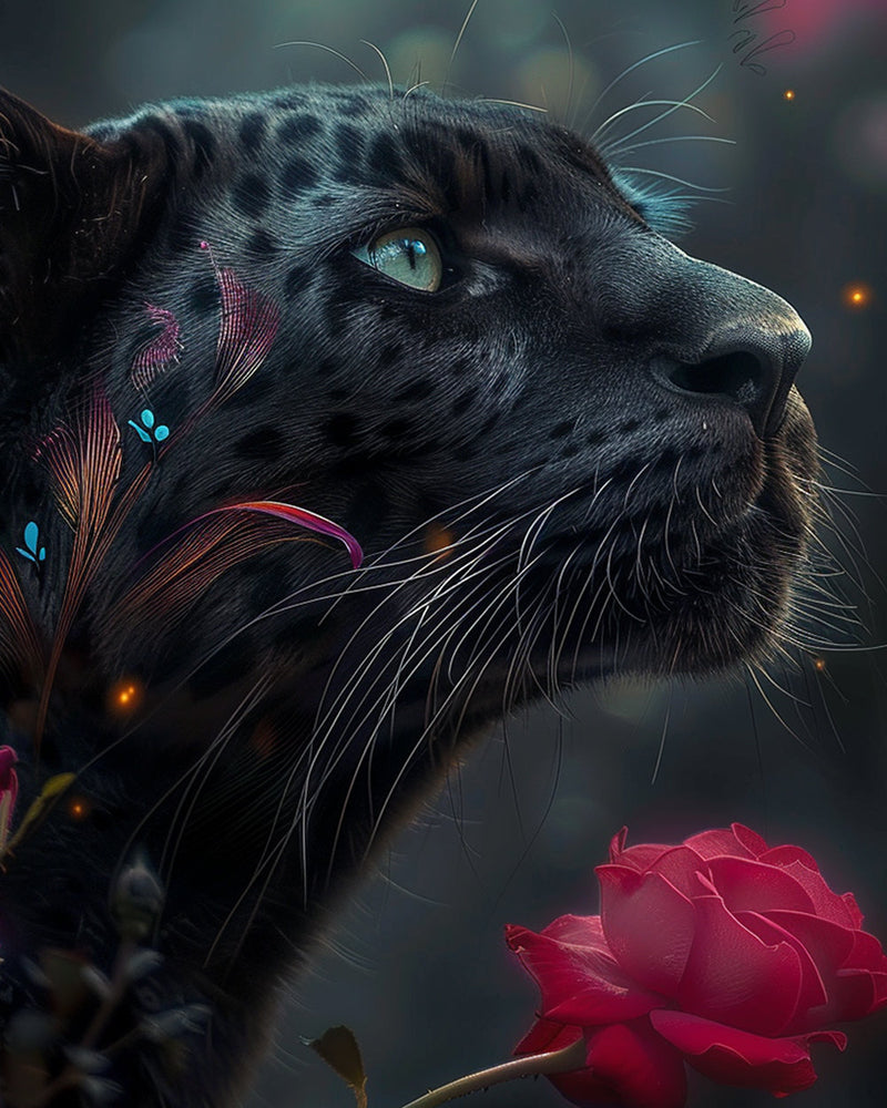 Leopard et Rose Rouge Broderie Diamant