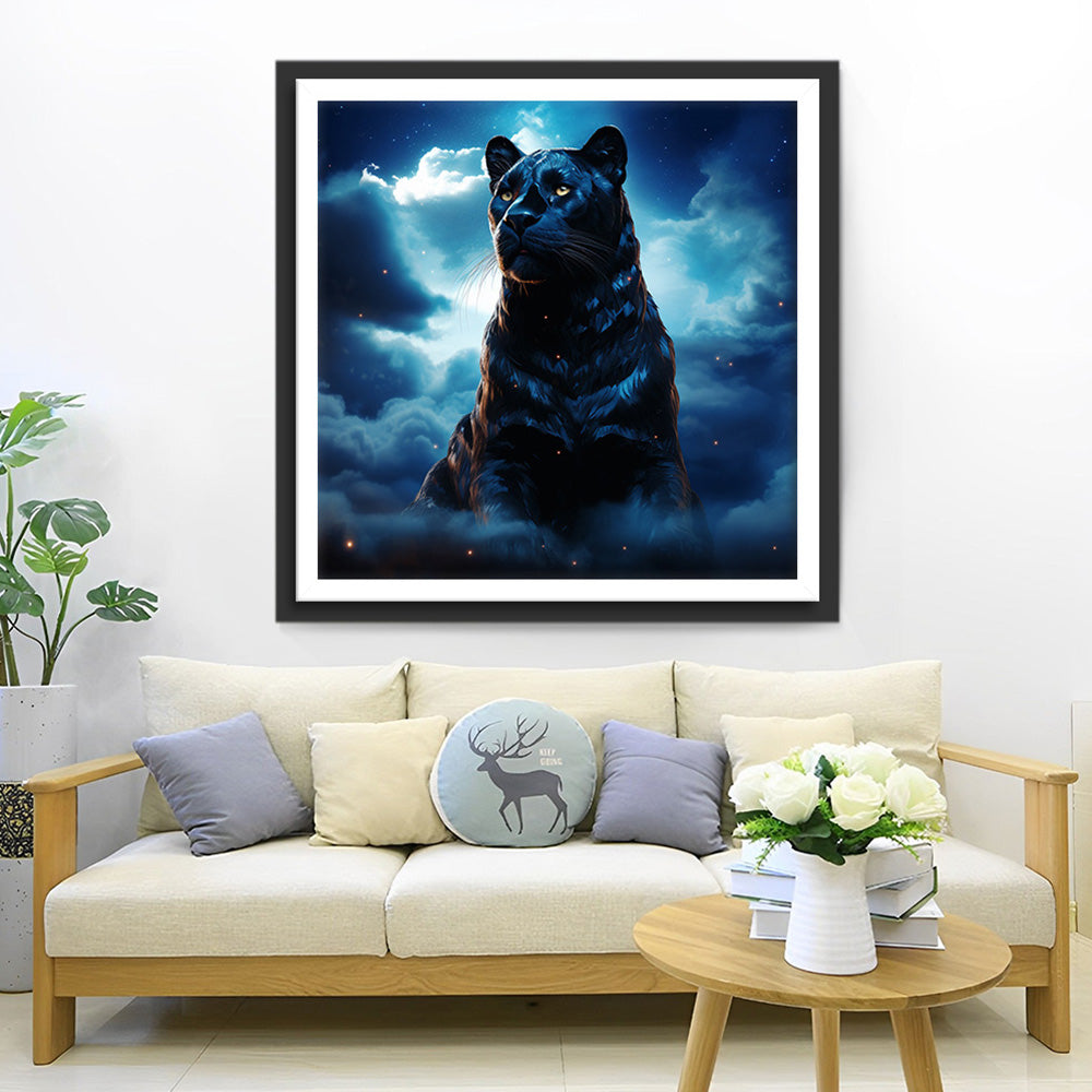 Leopard Noir dans les Nuages Broderie Diamant