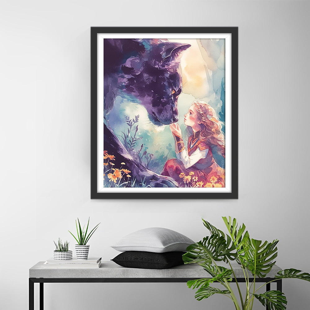 Leopard Noir et Une Fille Broderie Diamant