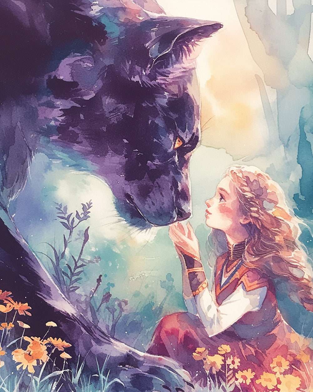 Leopard Noir et Une Fille Broderie Diamant