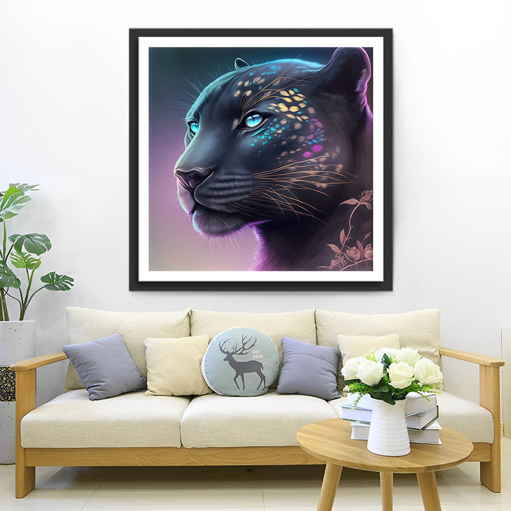 Leopard Noir Sérieux Broderie Diamant