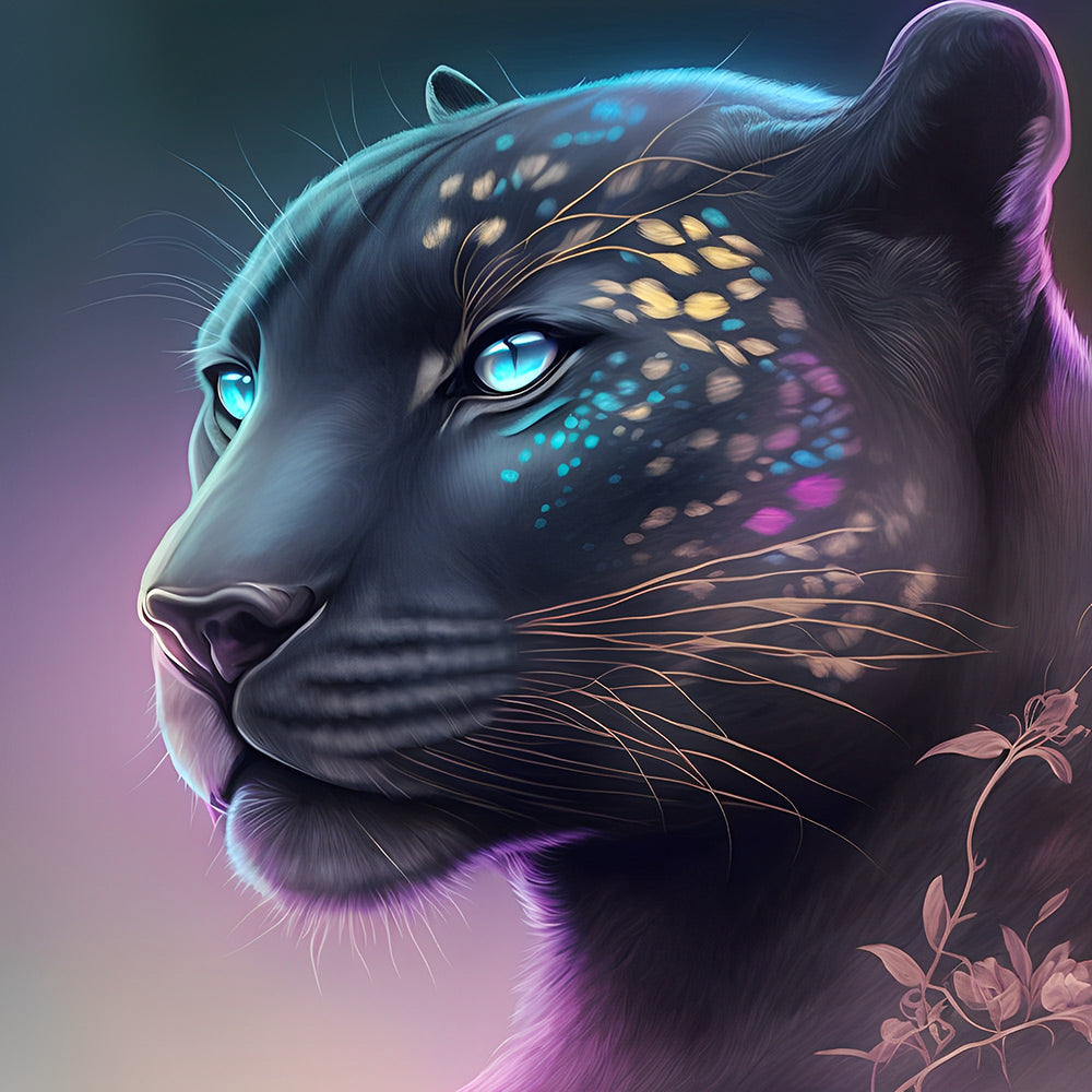 Leopard Noir Sérieux Broderie Diamant