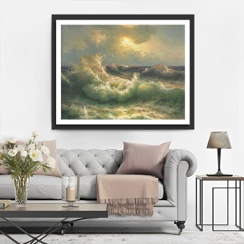 Les Vagues Blanches Deferlantes Broderie Diamant