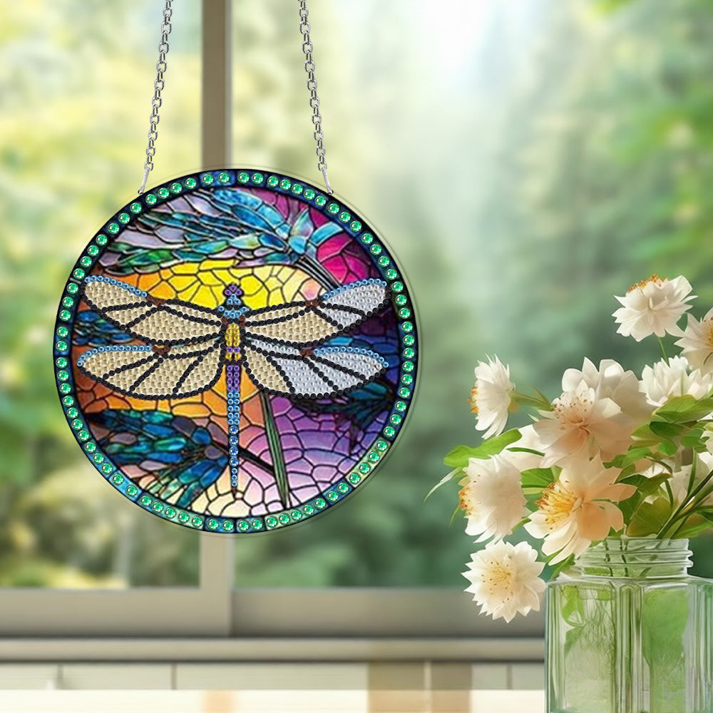 Libellule aux Ailes Déployées en Acrylique Pendentif Broderie Diamant