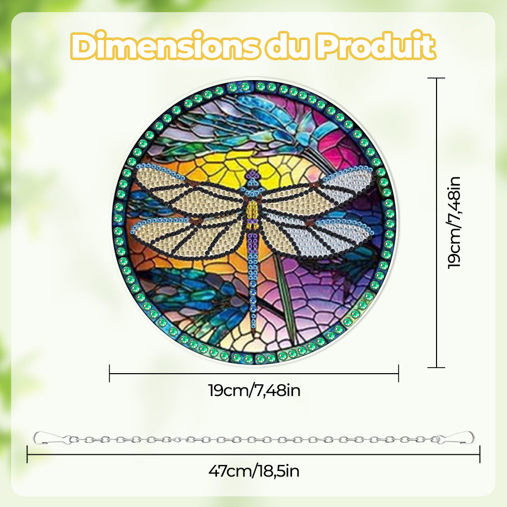 Libellule aux Ailes Déployées en Acrylique Pendentif Broderie Diamant