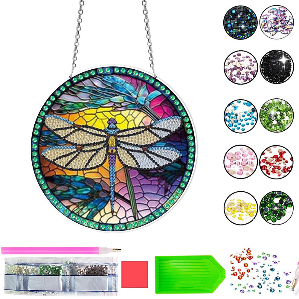 Libellule aux Ailes Déployées en Acrylique Pendentif Broderie Diamant