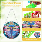 Libellule aux Ailes Roses en Acrylique Pendentif Broderie Diamant