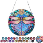 Libellule aux Ailes Roses en Acrylique Pendentif Broderie Diamant