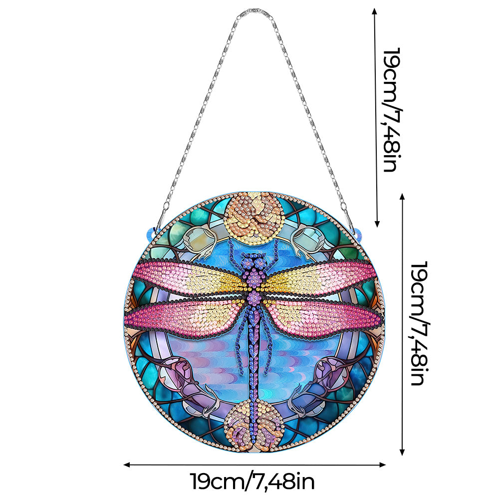 Libellule aux Ailes Roses en Acrylique Pendentif Broderie Diamant