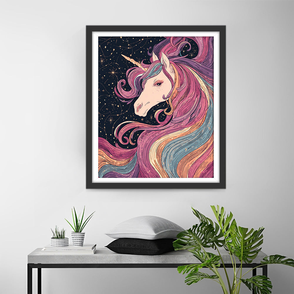 Licorne à Longue Crinière dans le Ciel Étoilé Broderie Diamant