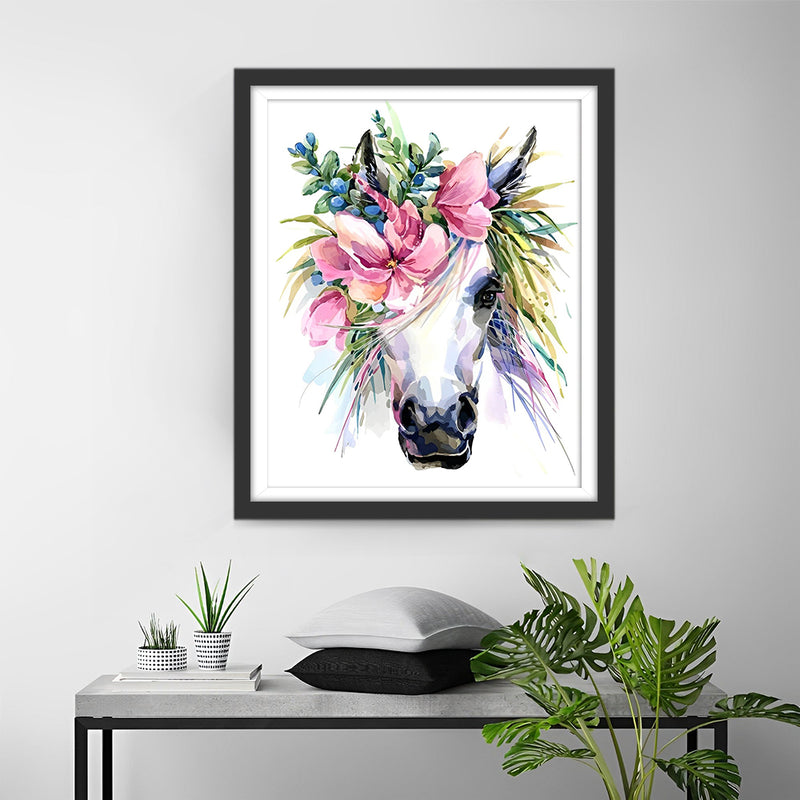 Licorne avec Fleurs Roses Broderie Diamant