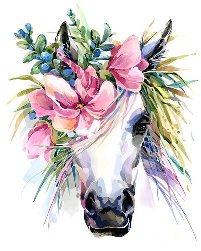 Licorne avec Fleurs Roses Broderie Diamant