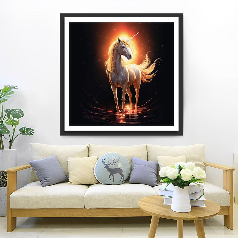 Licorne Blanche dans le Noir Broderie Diamant