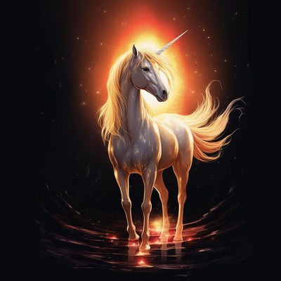 Licorne Blanche dans le Noir Broderie Diamant