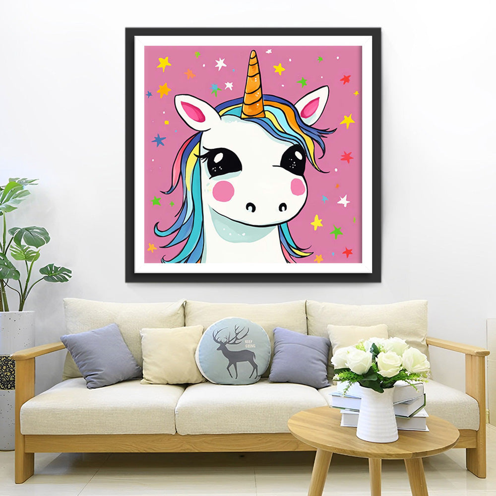 Licorne Blanche de Dessin Animé Broderie Diamant