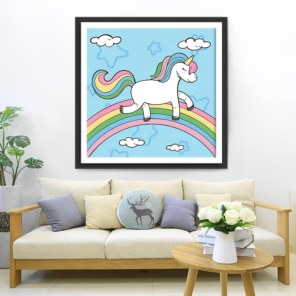 Licorne Cartoon sur l’Arc-en-ciel Broderie Diamant