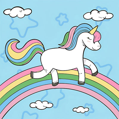 Licorne Cartoon sur l’Arc-en-ciel Broderie Diamant