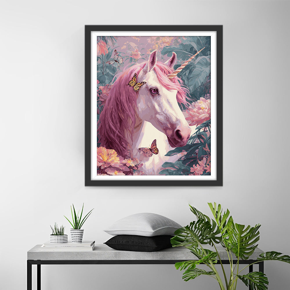 Licorne dans la Vallée des Fleurs Broderie Diamant