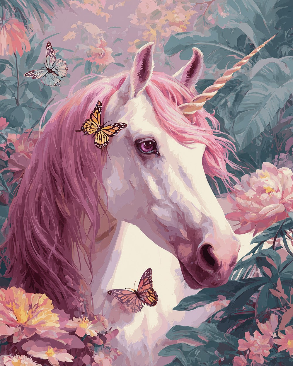 Licorne dans la Vallée des Fleurs Broderie Diamant