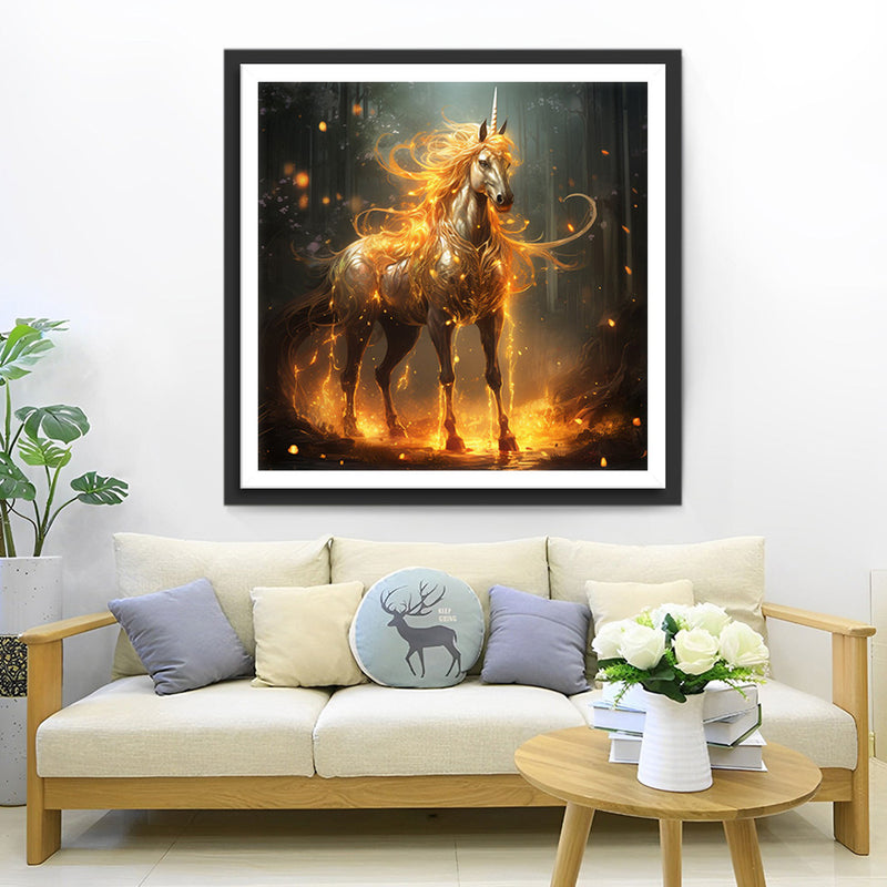 Licorne de Feu dans la Forêt Broderie Diamant
