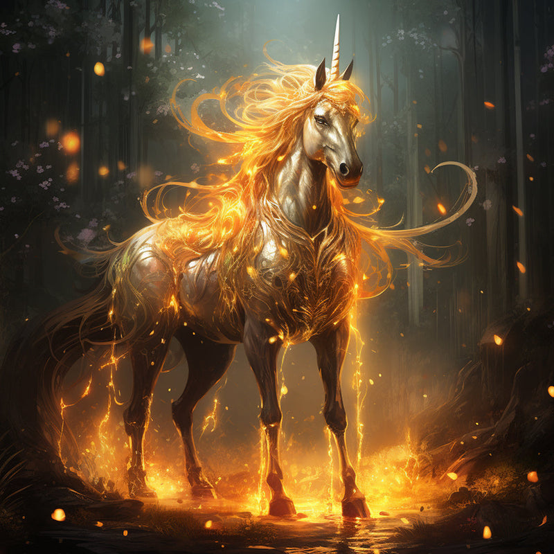 Licorne de Feu dans la Forêt Broderie Diamant