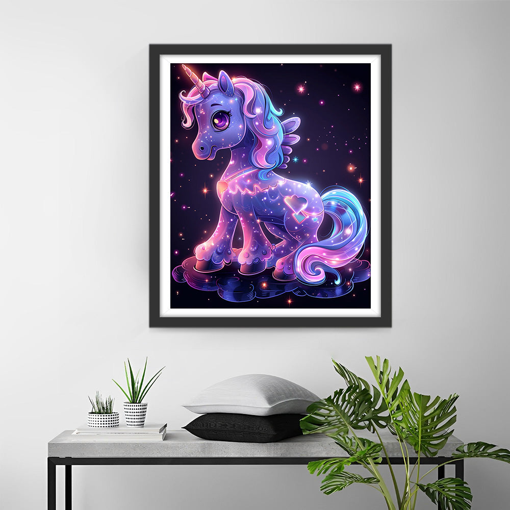 Licorne Pourpre Lumineuse Dessin Animé Broderie Diamant
