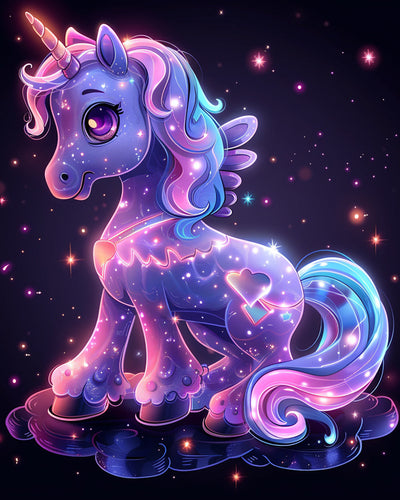 Licorne Pourpre Lumineuse Dessin Animé Broderie Diamant