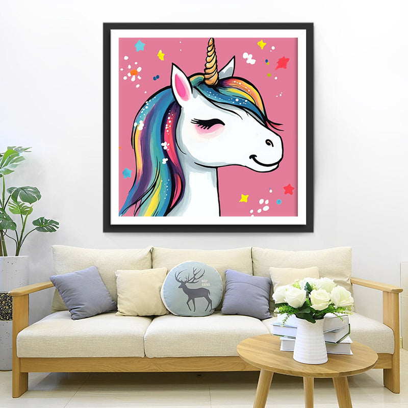 Licorne Souriante de Dessin Animé Broderie Diamant