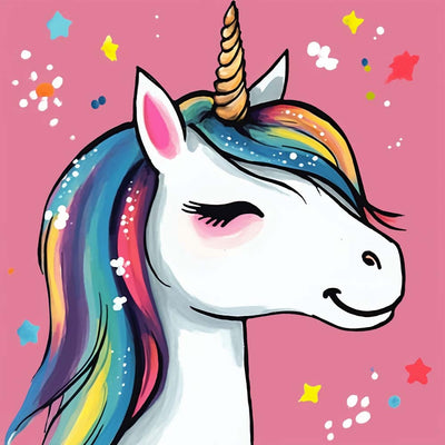 Licorne Souriante de Dessin Animé Broderie Diamant