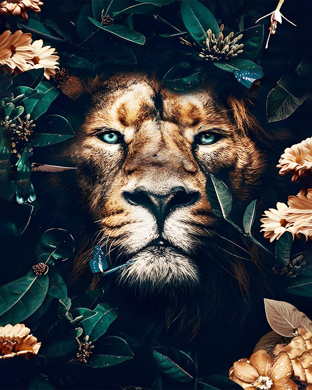 Lion Caché dans les Feuilles Vertes Broderie Diamant