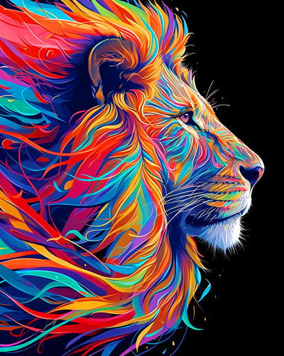 Lion Coloré Abstrait Broderie Diamant