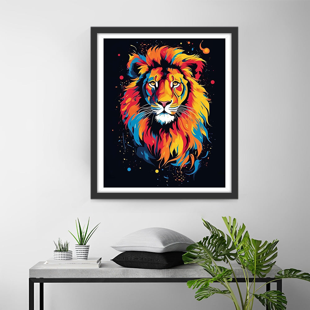 Lion Coloré aux Yeux Jaunes Broderie Diamant
